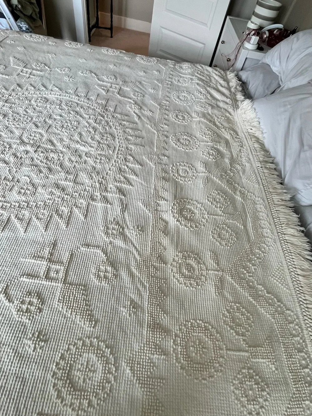 Morgan-Jones Minuet Cotton Chenille Twin/Full Bedspread Size 70” x 105” in Ivory